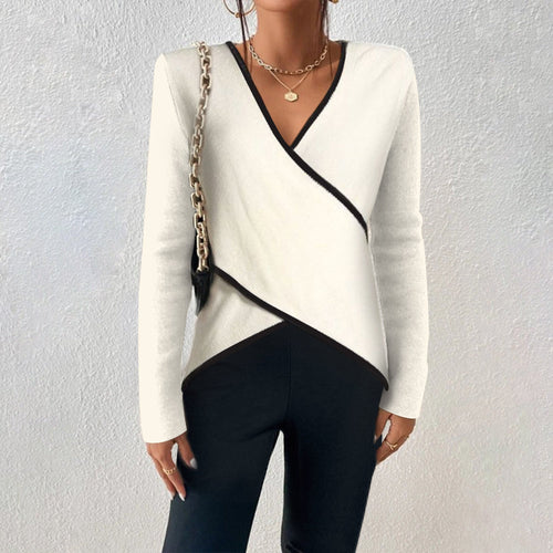 Damen-Rollover-Pullover, luftiges Material mit schwarzen Details-1