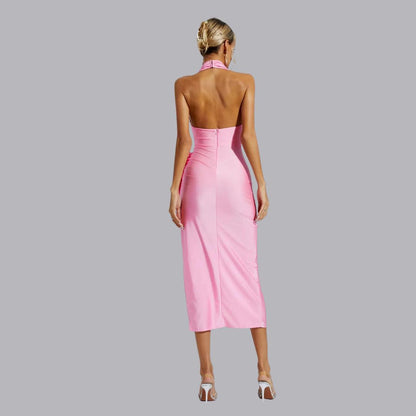 Damen-Midikleid, geblümt mit Neckholder und Schlitz aus Polyester-6
