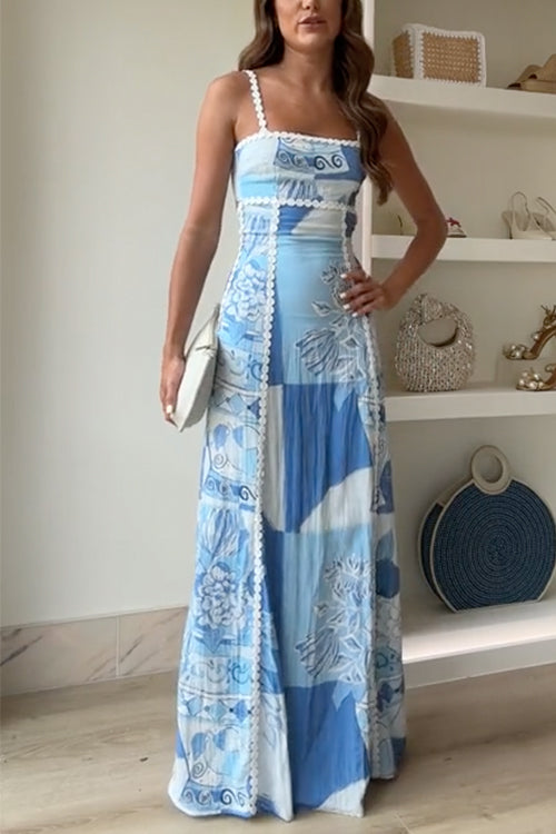 Damen-Maxikleid mit ausgestelltem Ausschnitt, Rücken aus Baumwolle, Polyester für Sommer-1