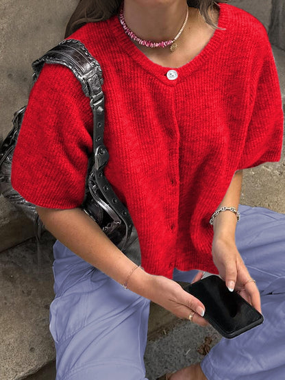 Damen-kurzärmeliger Strickpullover, mehrfarbiges Acryl, Nylon, Polyester 3
