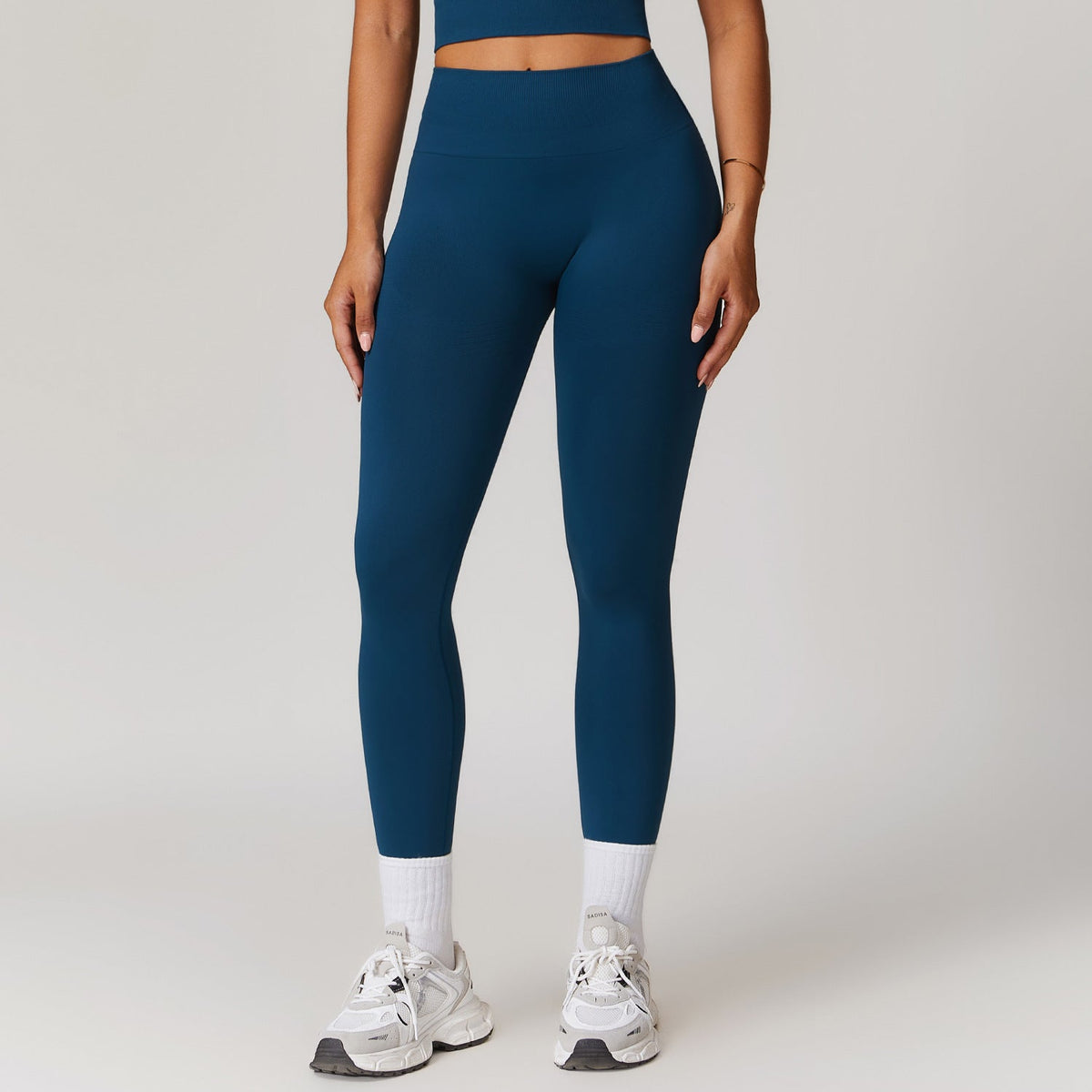 Damen Yogahose Hohe Taille Gerippt Stretch Nylon Spandex-6