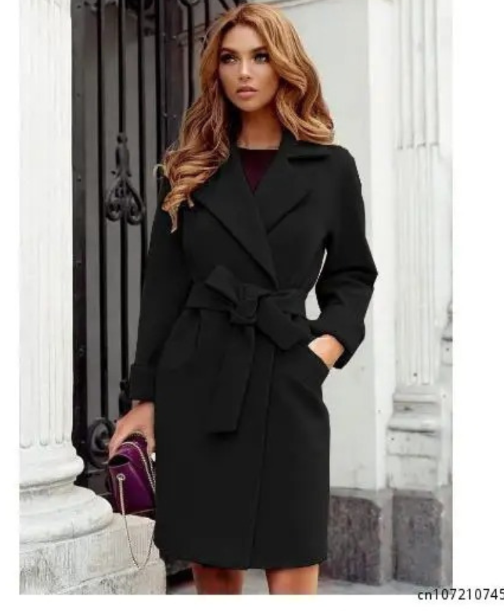 Damen-Trenchcoat mit Gürtel, wendbarer Kragen, Polyester, knielang-2