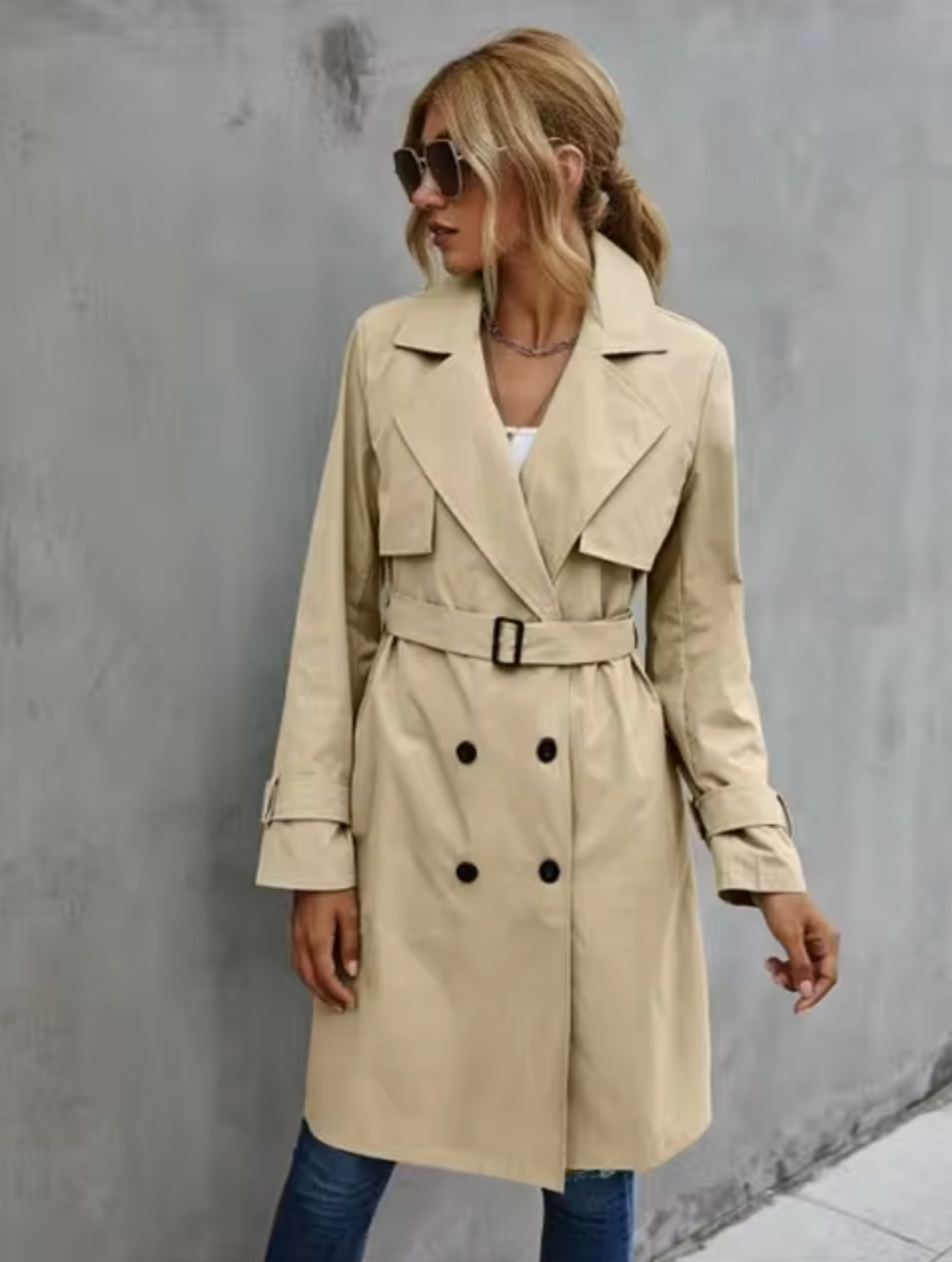 Damen-Trenchcoat, klassisches Design, Polyester, lange Ärmel-1