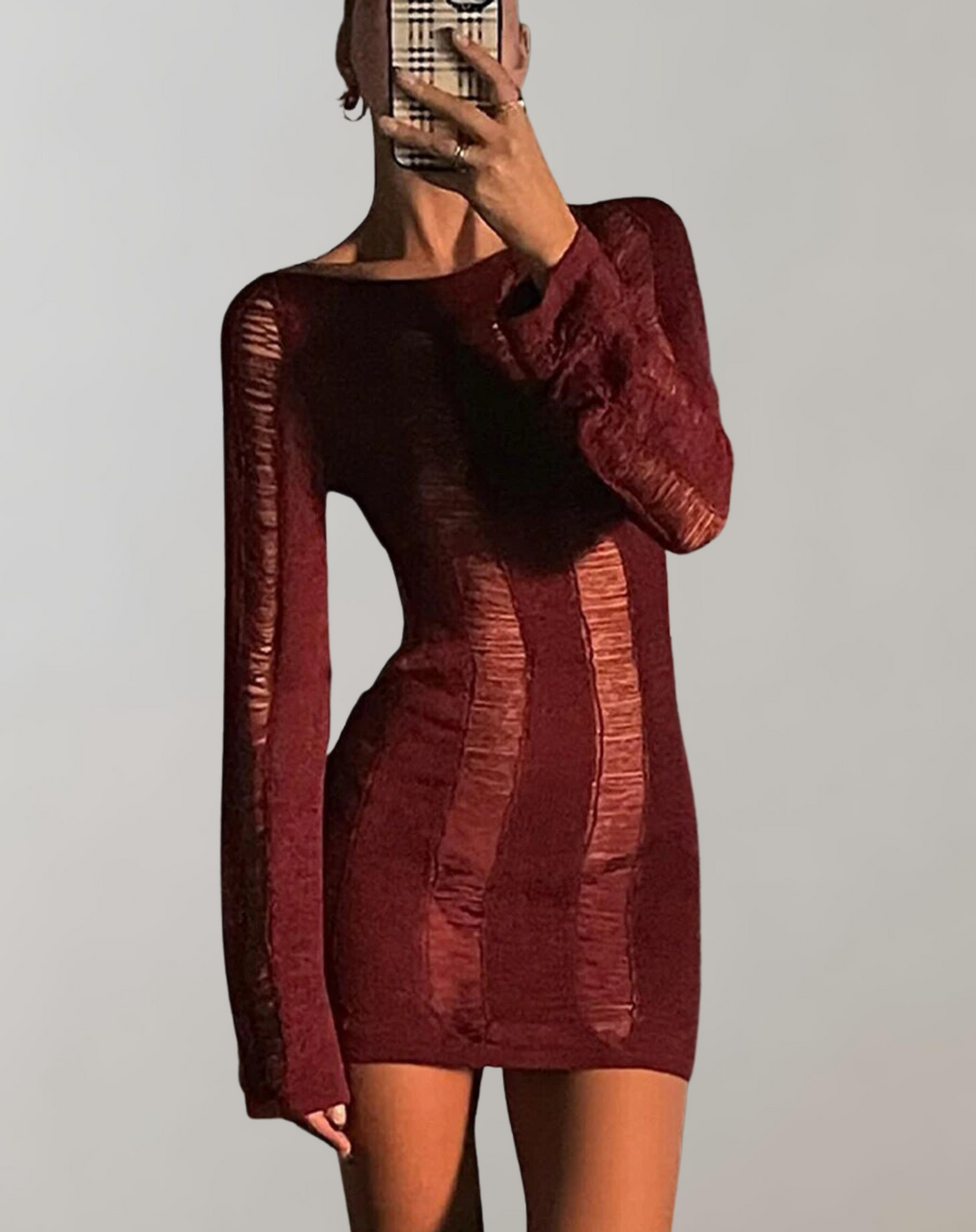 Langarm-Minikleid aus atmungsaktivem Stoff – runder Ausschnitt, elegantes Design für alle Anlässe 11