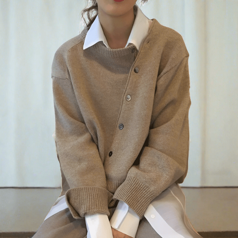 Variant image for Lange Strickjacke Damen Weiches Material Knopfdesign-1
