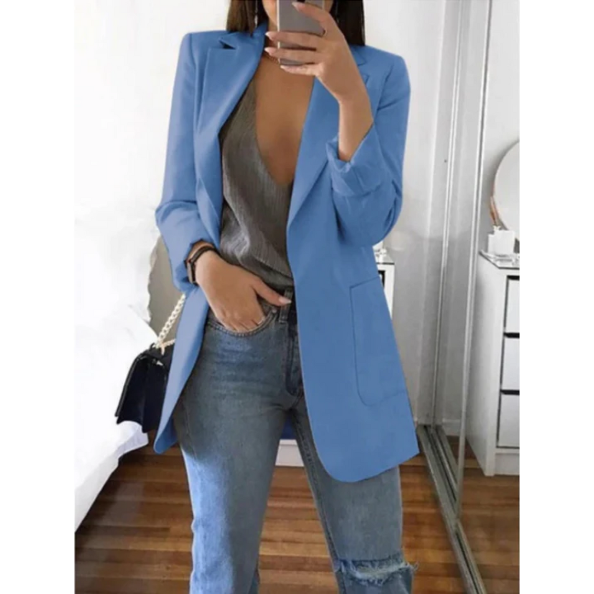 Damen Blazer Enger Geschnitten Modernes Design Hochwertiger Stoff-6