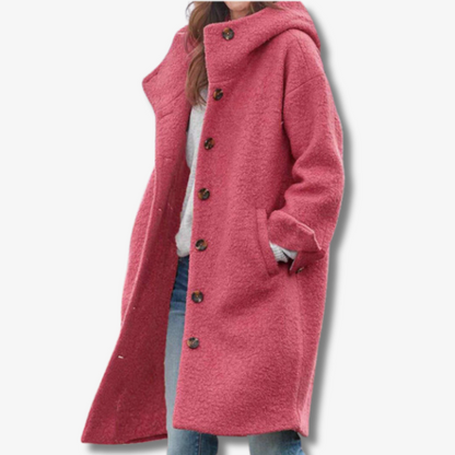 Langer Wintermantel Damen aus warmem Fleece mit elegantem Design und Knöpfe 2