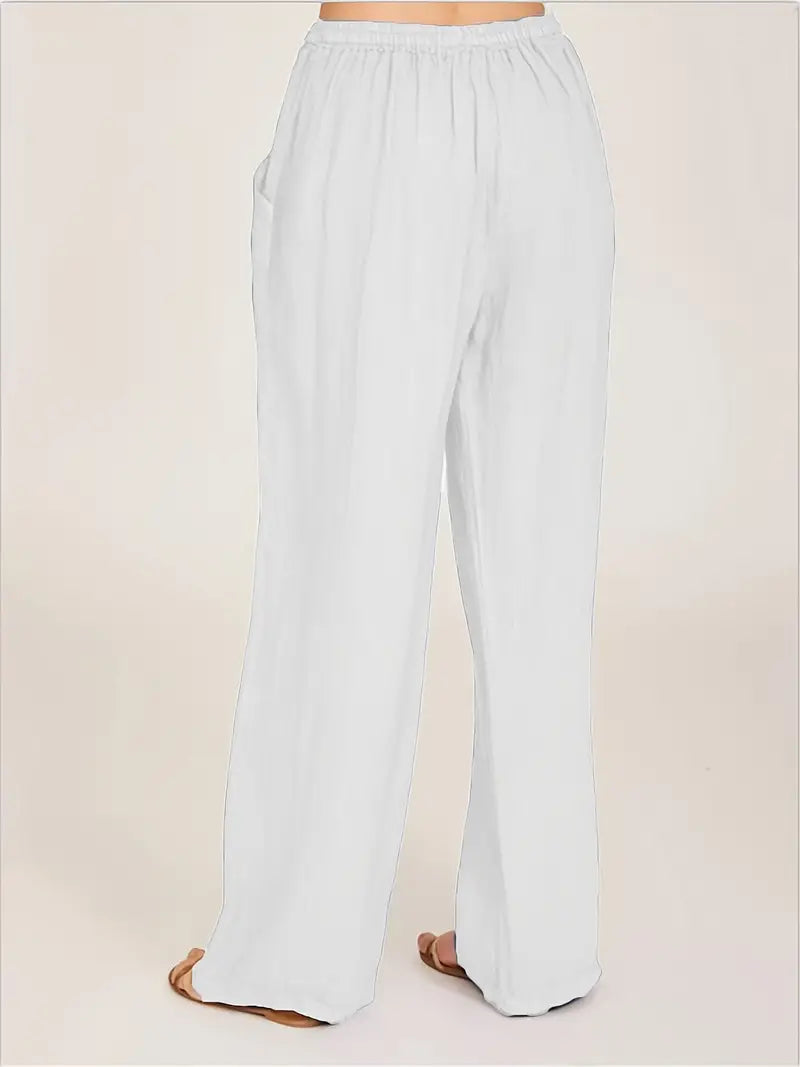 Damen-Hose, weites Bein, verstellbare Taille, Polyester 5