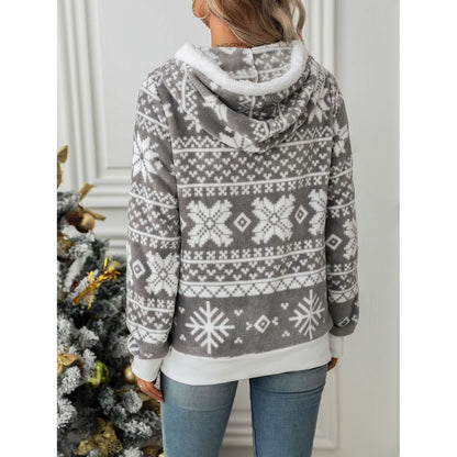 Damen-Hoodie, grau, mit Schneeflocken-Design, aus leicht wärmendem Stoff-3