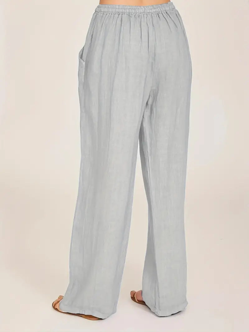 Damen-Hose, weites Bein, verstellbare Taille, Polyester 3
