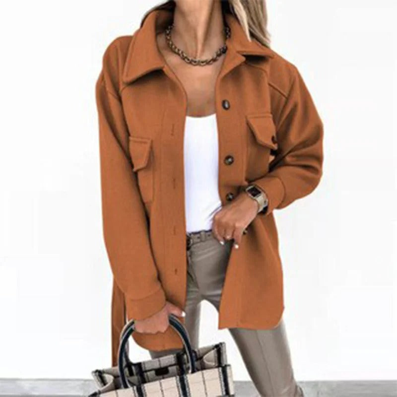 Langer winddichter Wollmantel für Damen – Eleganter blauer Mantel mit normaler Passform für kühle Tage 17