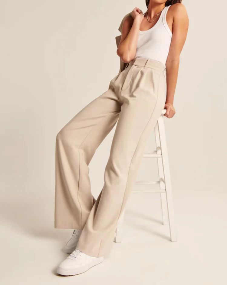 Damen-Hose, hohe Taille, weites Bein, Spandex-2
