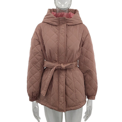 Damenjacke mit Gürtel Dicke Baumwolle Eleganter Stil-4