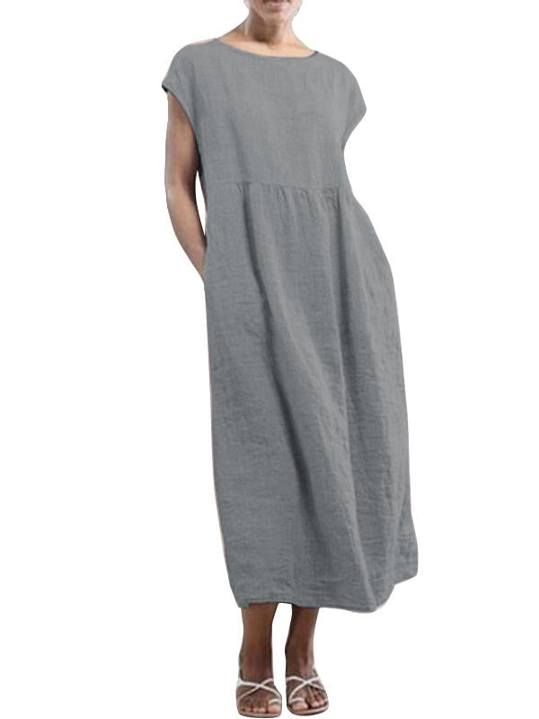 Maxikleid Damen Kurzarm Baumwolle Sommer Elegant-4
