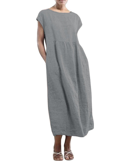 Maxikleid Damen Kurzarm Baumwolle Sommer Elegant-4