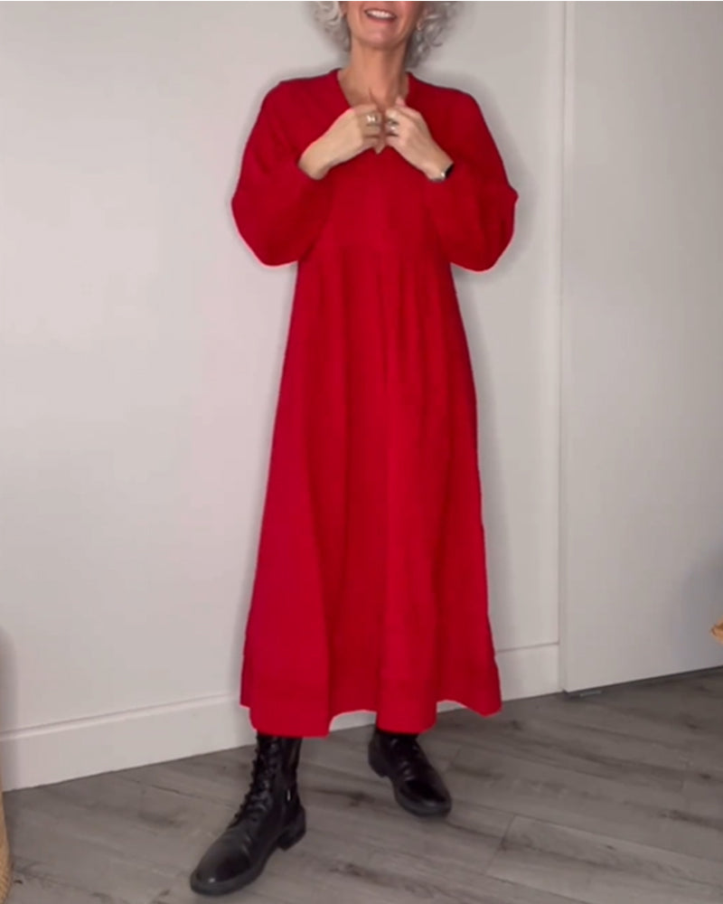 Damen-Langes Kleid, mit Taschen, Weicher Stoff, für Alltag und Fest-1