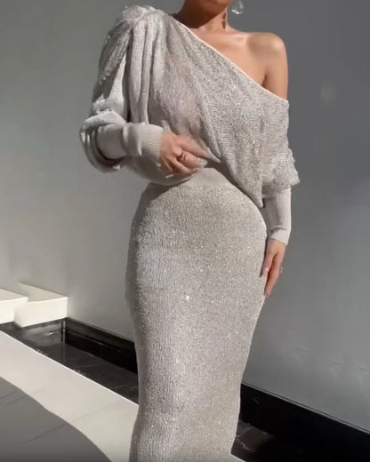 Damen-Kleid, offen, Schulter, mit glitzernde Details, Polyester, für Fest und Hochzeit 3