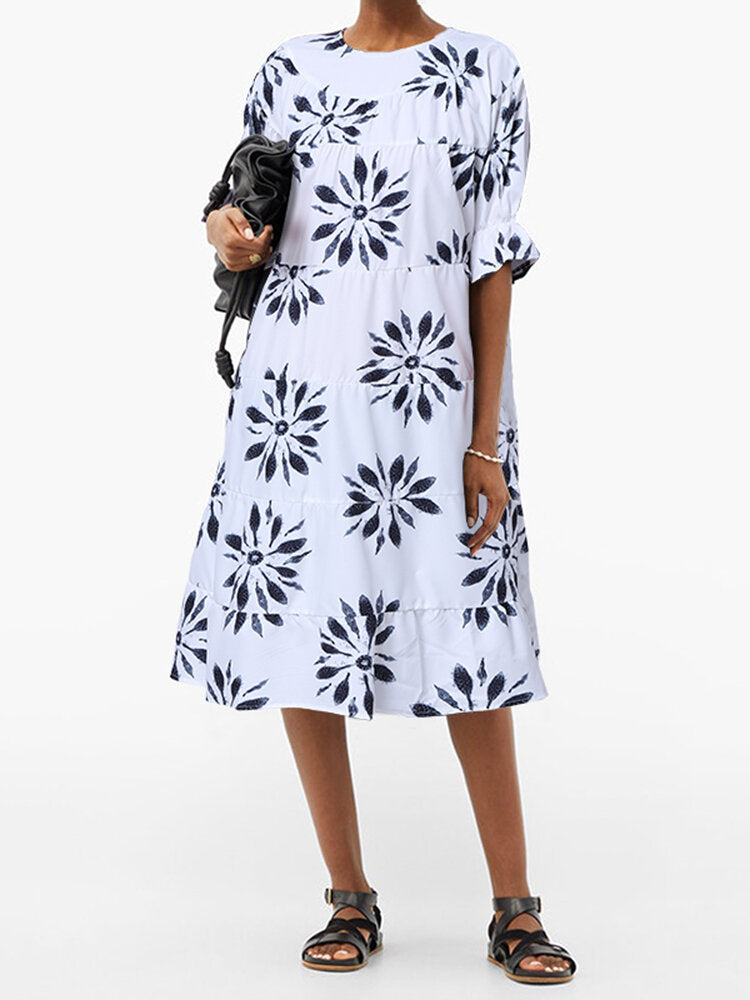 Damen-Midikleid, gemustertes Polyester-3