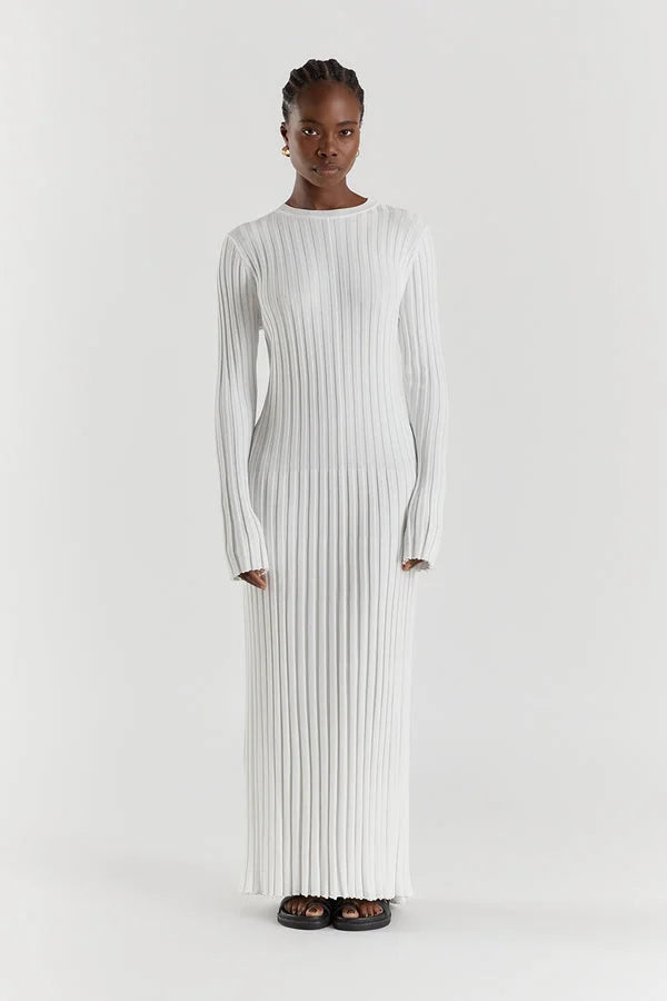 Schwarzes Midikleid für Damen mit rundem Ausschnitt und langen Ärmeln – Strickdesign aus weichem, elastischem Stoff 2