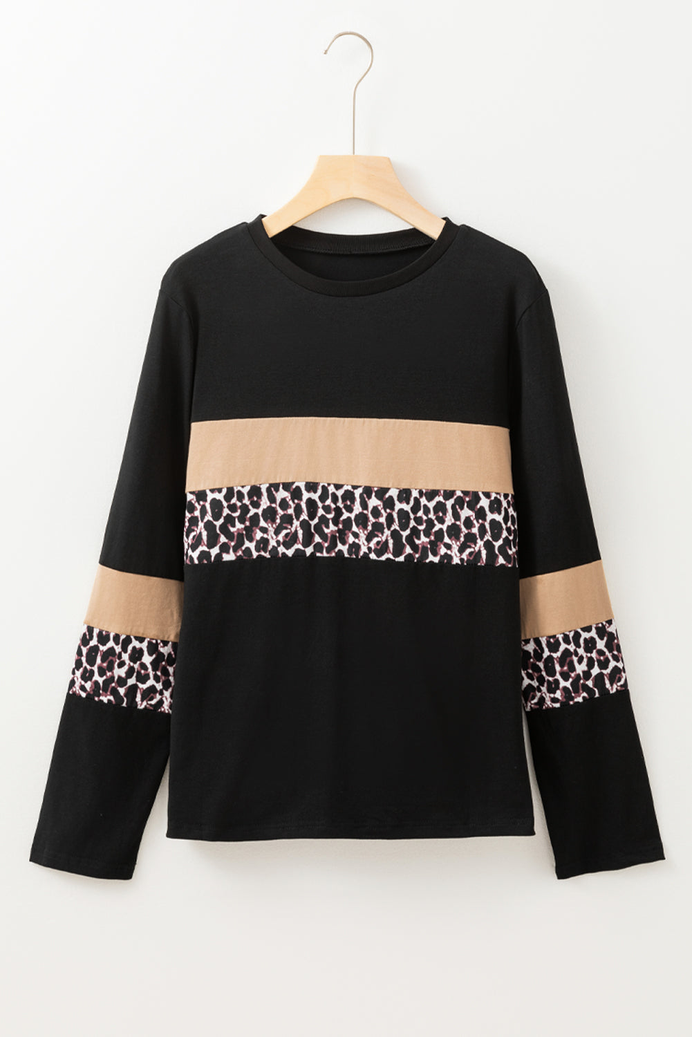 Damen-T-Shirt, Leoparden-Farbblock, klassischer runder Halsausschnitt, weicher Stoff-4