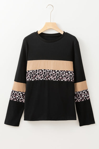Damen-T-Shirt, Leoparden-Farbblock, klassischer runder Halsausschnitt, weicher Stoff-4