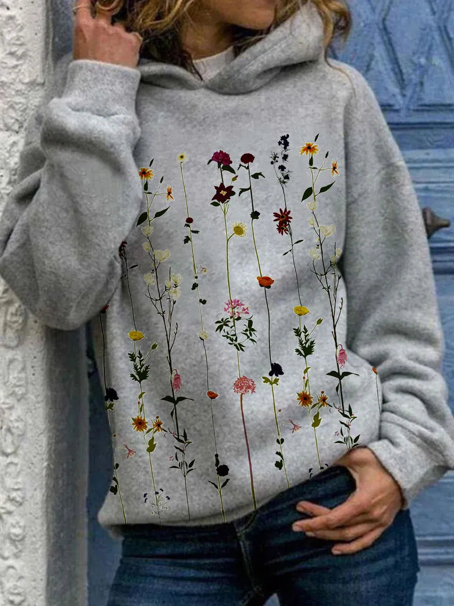Damen-Hoodie Geblümt Vintage-Stil Langlebiger Stoff-1