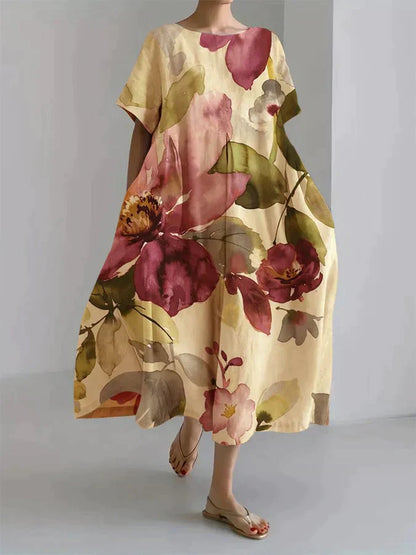 Damen-Kleid, botanisch, Muster, leichtes Material-2