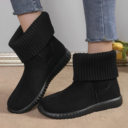 Damen Ankelstiefel Gestricktes Design Flacher Sohle-4