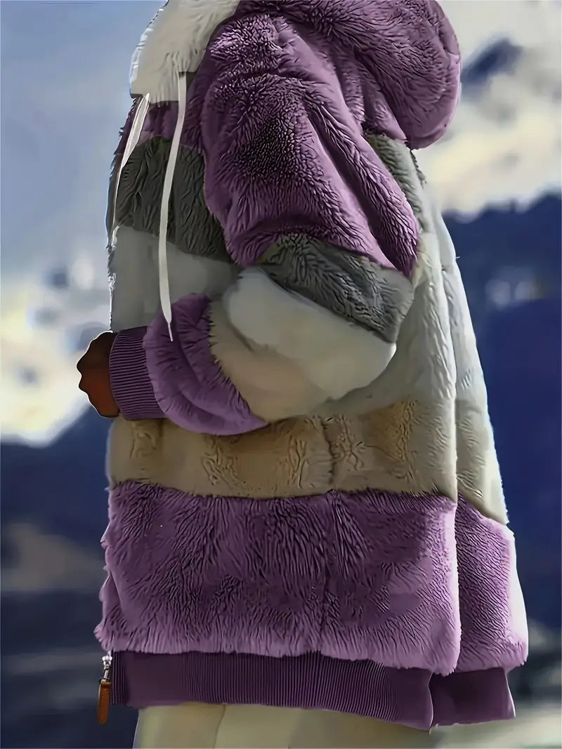 Damen-Kapuzenjacke Farbblock Flauschig Polyester-5