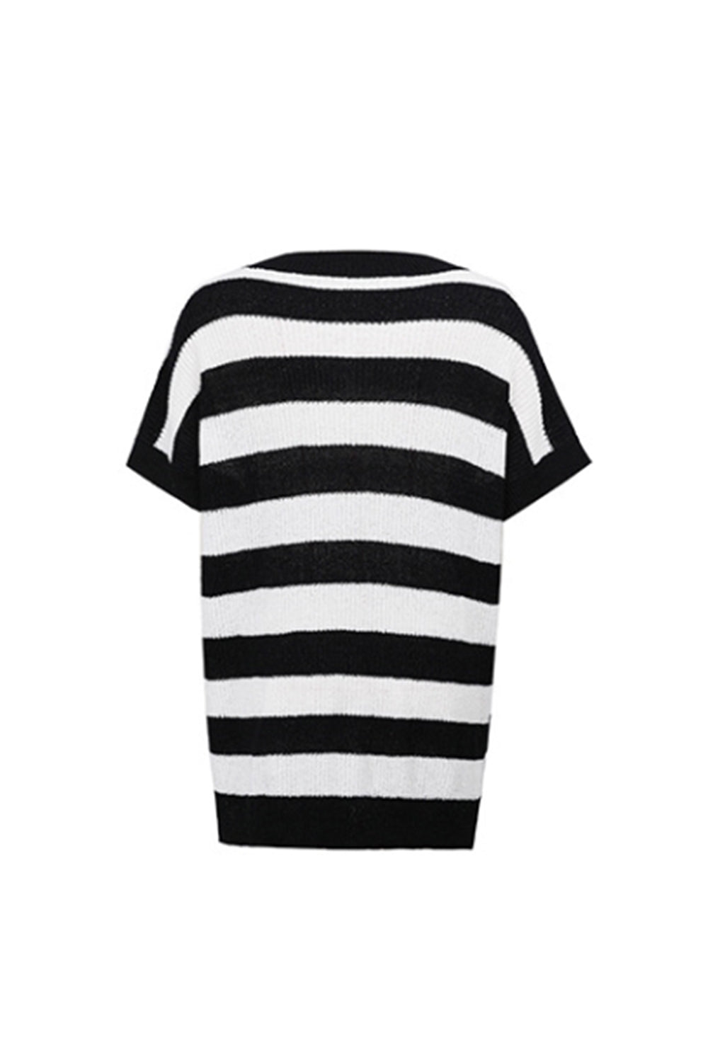 Damen-T-Shirt, V-Ausschnitt, gestreiftes Polyester, kurze Ärmel-5