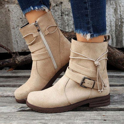 Damen-Lederstiefel mit Schnalle und Reißverschluss – Casual-Stiefel für Alltag und Wochenende, Schafthöhe 30 cm 9