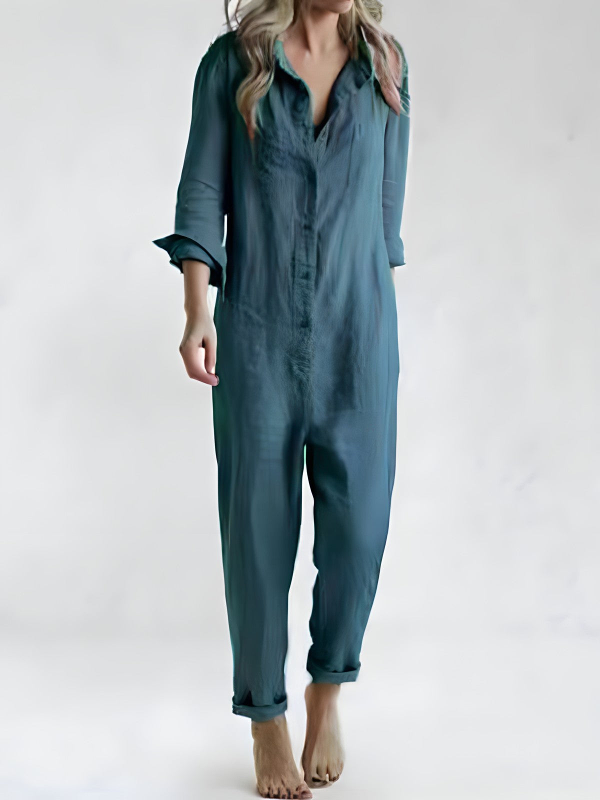 Variant image for Damen-Jumpsuit Langarm Baumwolle und Leinen Elegantes Design-13