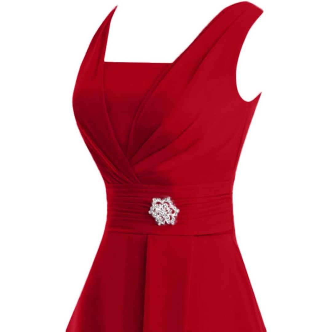 Damen-Midikleid, V-Ausschnitt, mit Brosche, Details, hochwertiger Stoff-4