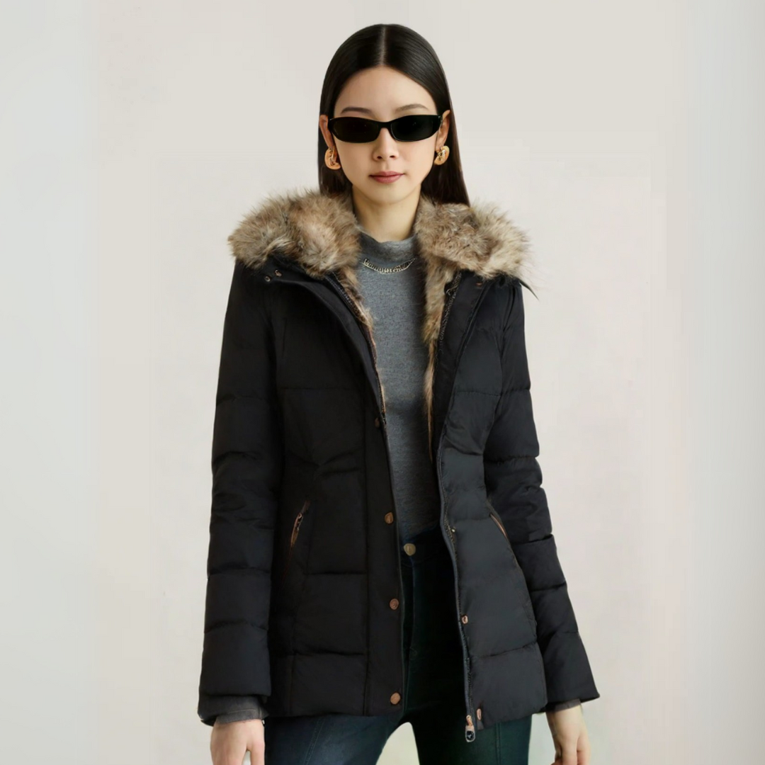 Damen-Winterjacke mit Kunstfellkapuze, elegant und wetterfest-2