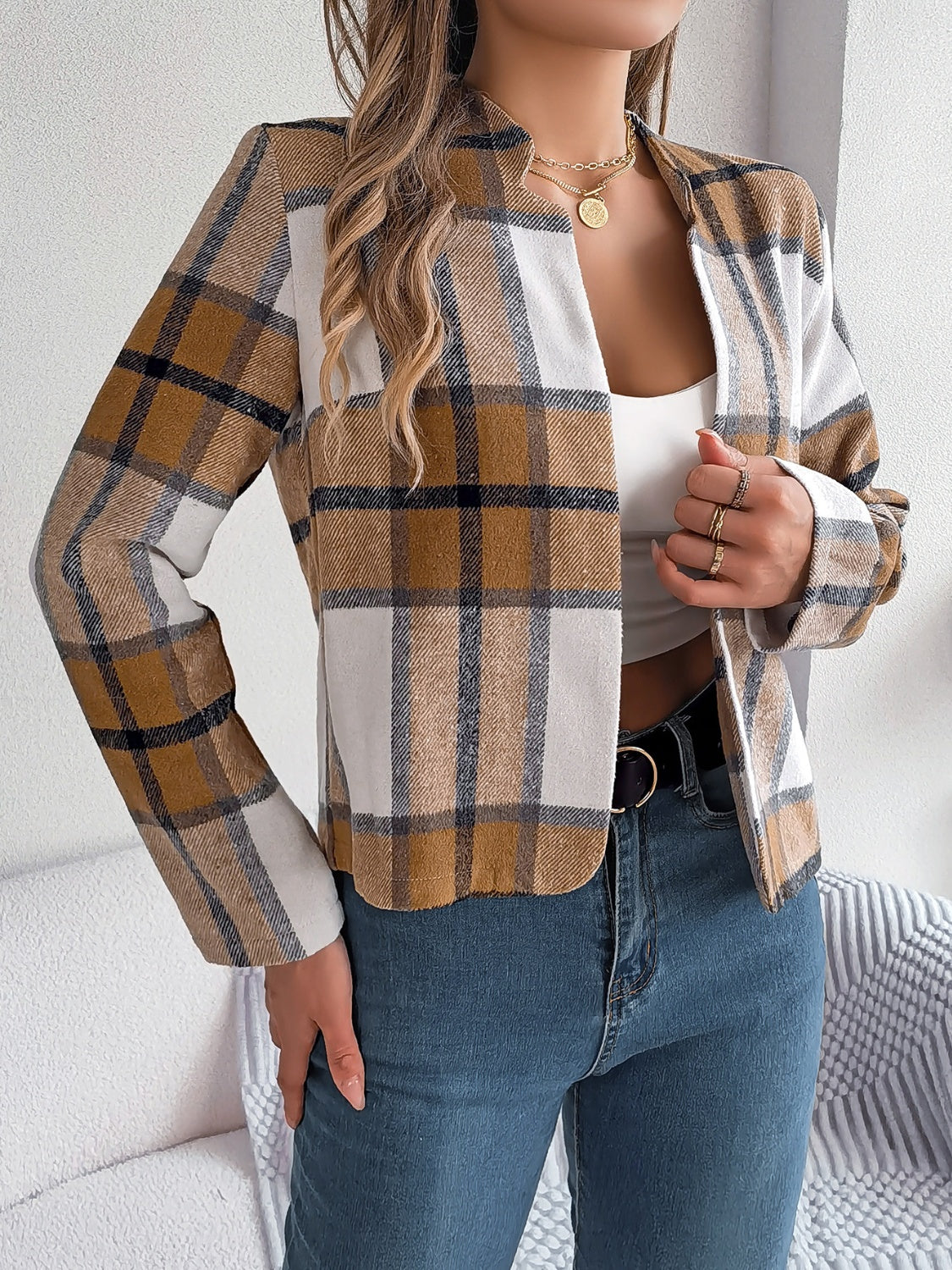 Variant image for Damen-Jacke, Karo, offene Front, nachhaltige Stoffmischung-5