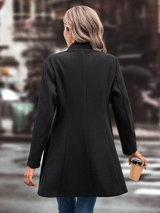 Damen-Blazerjacke, langes schlichtes Polyester, Elasthan-2