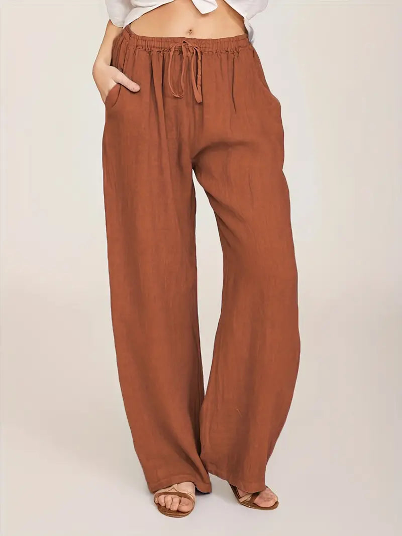 Damen-Hose, weites Bein, verstellbare Taille, Polyester 15