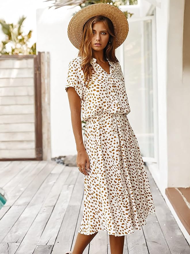 Damen-Midikleid, mit kurze Ärmel weiche Stoffmischung-4