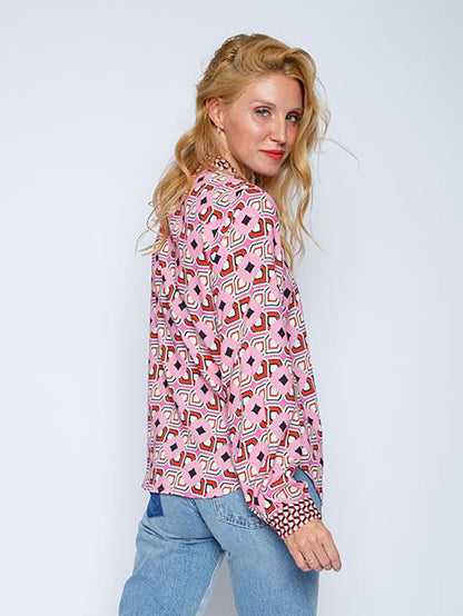 Damen Hemd Retro-Blumen Langarm Viskose 3
