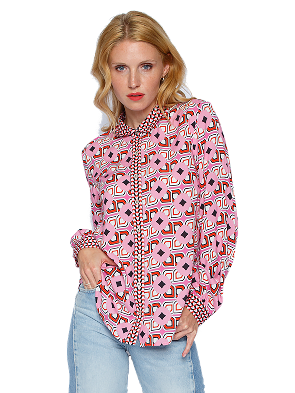 Damen Hemd Retro-Blumen Langarm Viskose 4