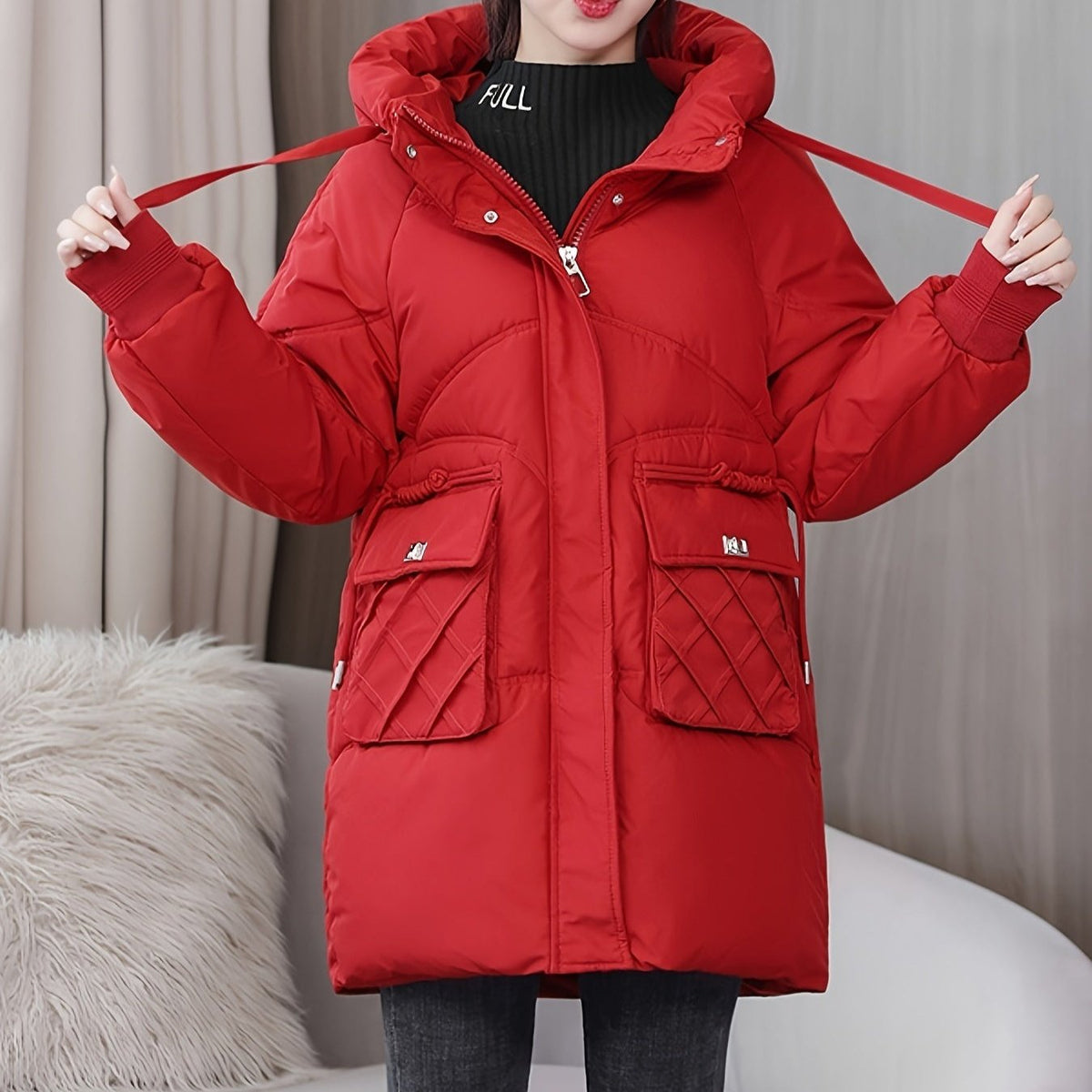 Damen-Pufferjacke, lang, sportlich, bequeme Stoffmischung-6
