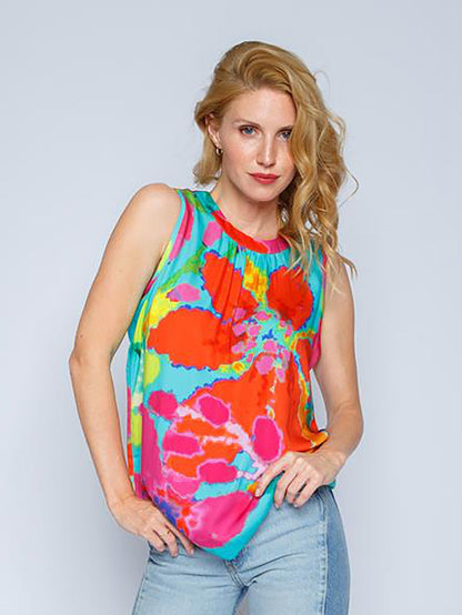 Damen Geblümtes Top Ärmelloser Satin-1