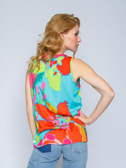 Damen Geblümtes Top Ärmelloser Satin-3