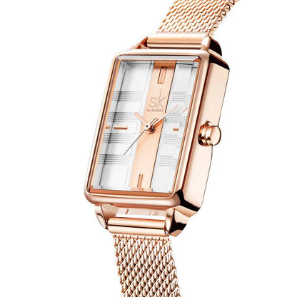 schicke Herrenuhr, rechteckiger minimalistischer Edelstahl 3