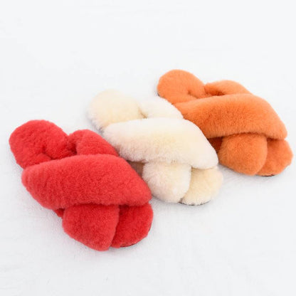 Damen-Sandalen, Plüsch, Gummi, flache Slipper-3