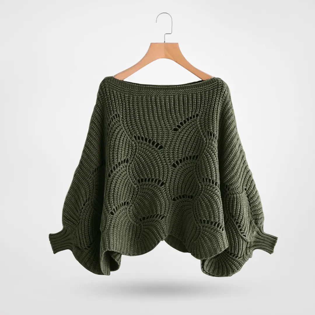 Damen-Strickpullover, mit Fledermausärmel und unregelmäßigem Muster-2