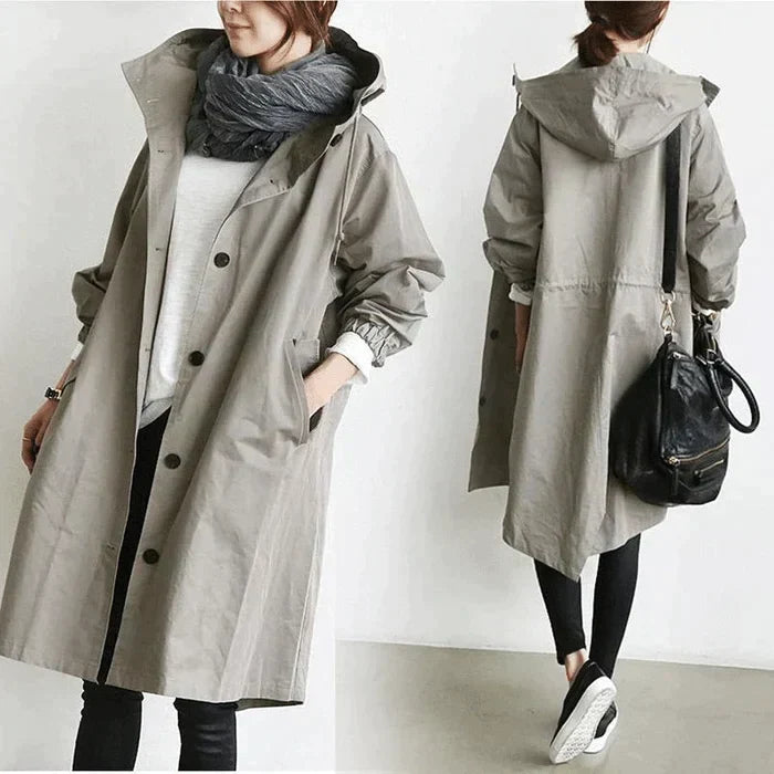 Damen-Regenjacke, Oversize, wasserbeständiger Stoff mit Kapuze-6