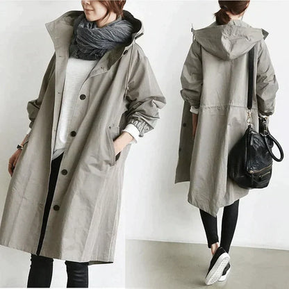 Damen-Regenjacke, Oversize, wasserbeständiger Stoff mit Kapuze-6