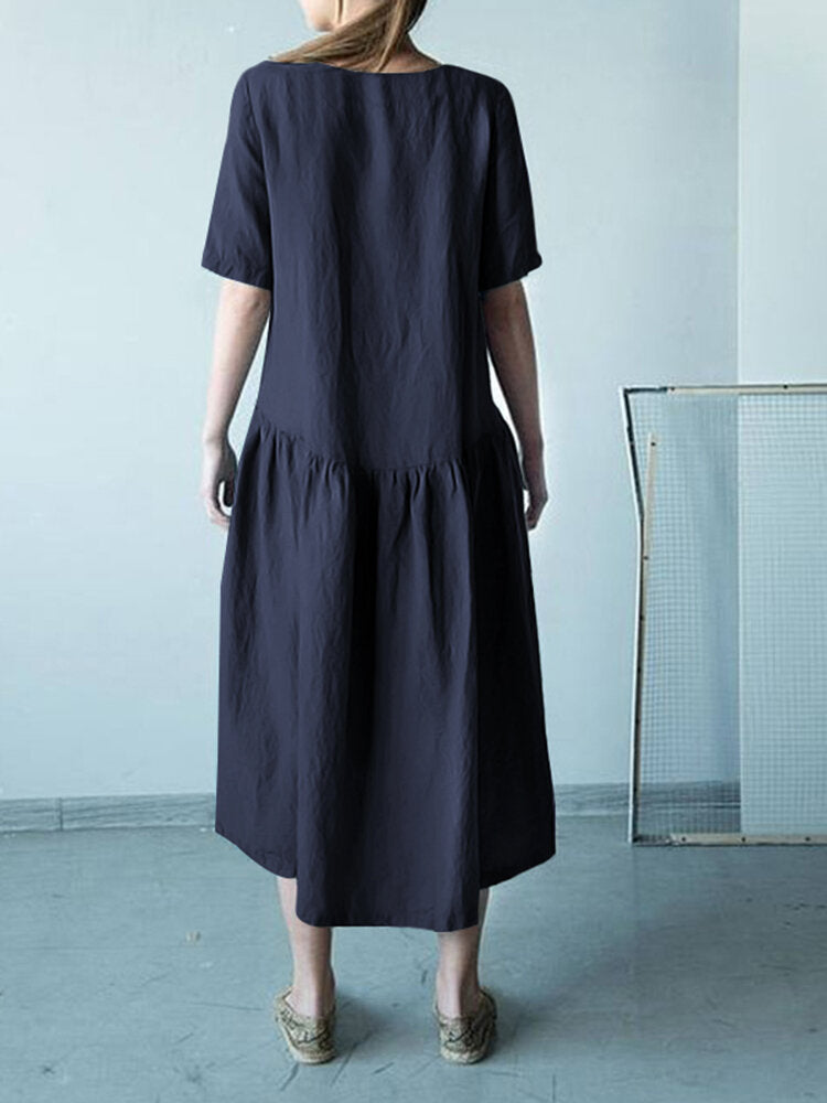 Damen-Midikleid, runder Hals, Baumwolle, 100%-6