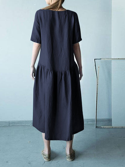 Damen-Midikleid, runder Hals, Baumwolle, 100%-6